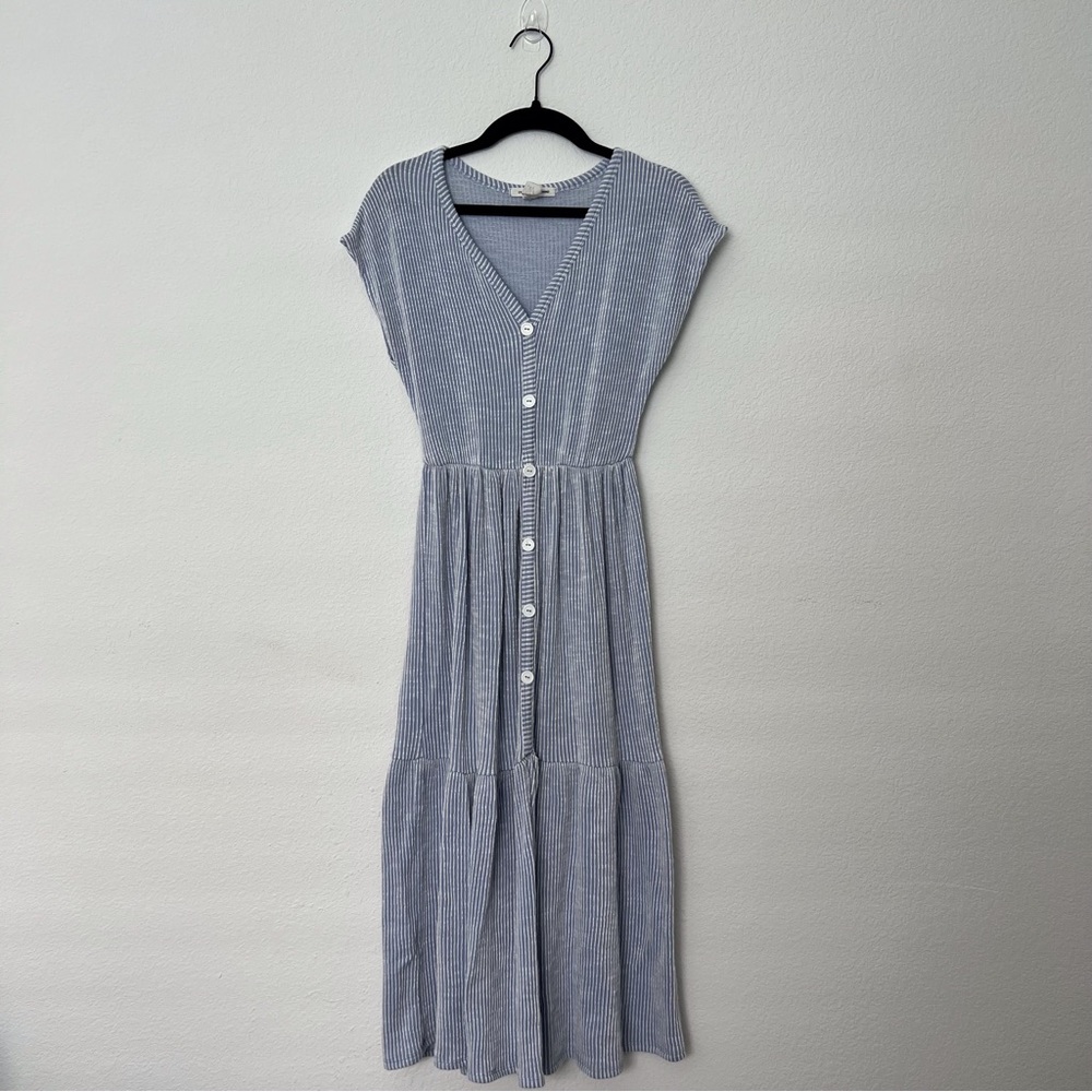 Caution To The Wind Strip Button Down Midi Dress Size M